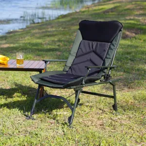 Portable Folding Reclining Camping Chair with Adjustable Backrest for Indoor and Outdoor Use, Green and Black