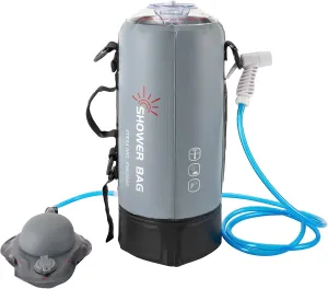 Portable Outdoor Shower Bag - 3 Gallons/12 L, Heated Camping Shower with Pump, Removable Hose and Hanging Kit, Hot Water 53 °C On/Off Switchable Shower Head for Rinsing, Travel and Hiking