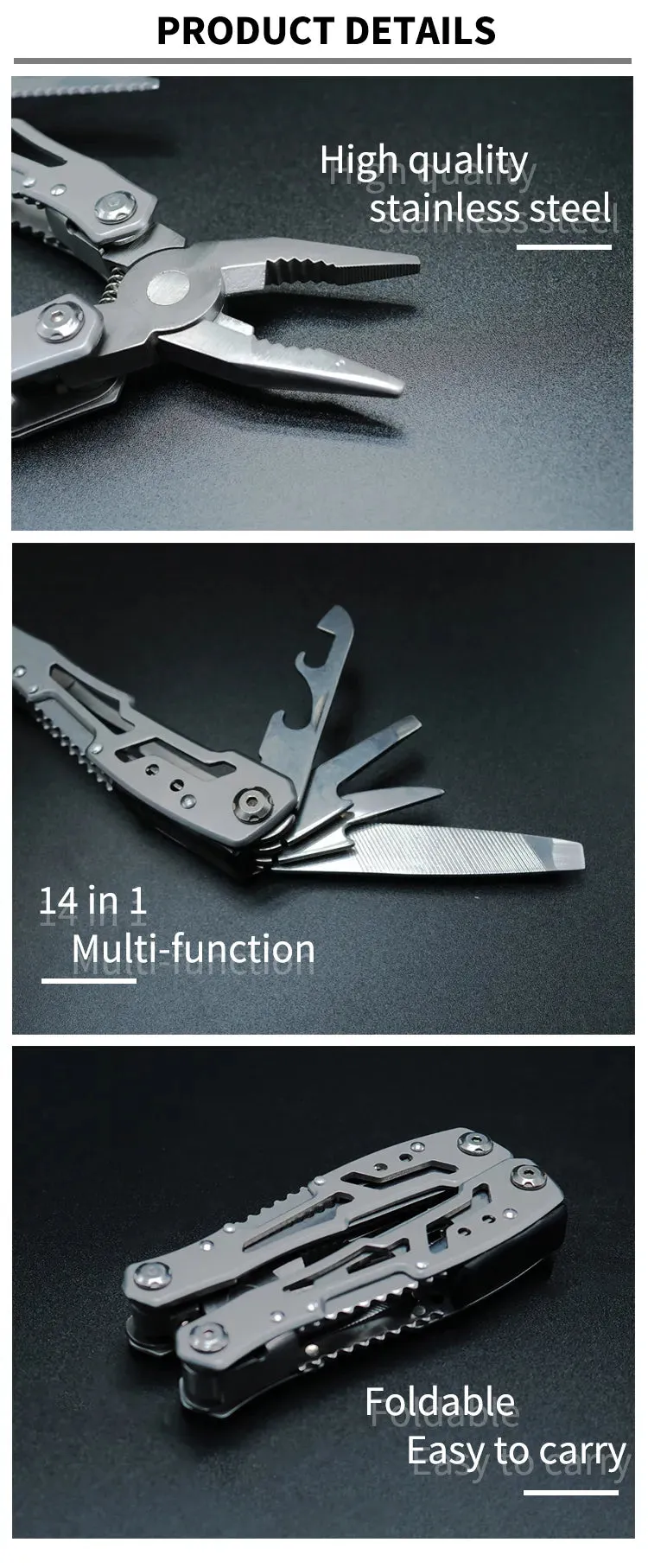 Portable Pocket Multitool Stainless Steel Multitool Pliers Knife