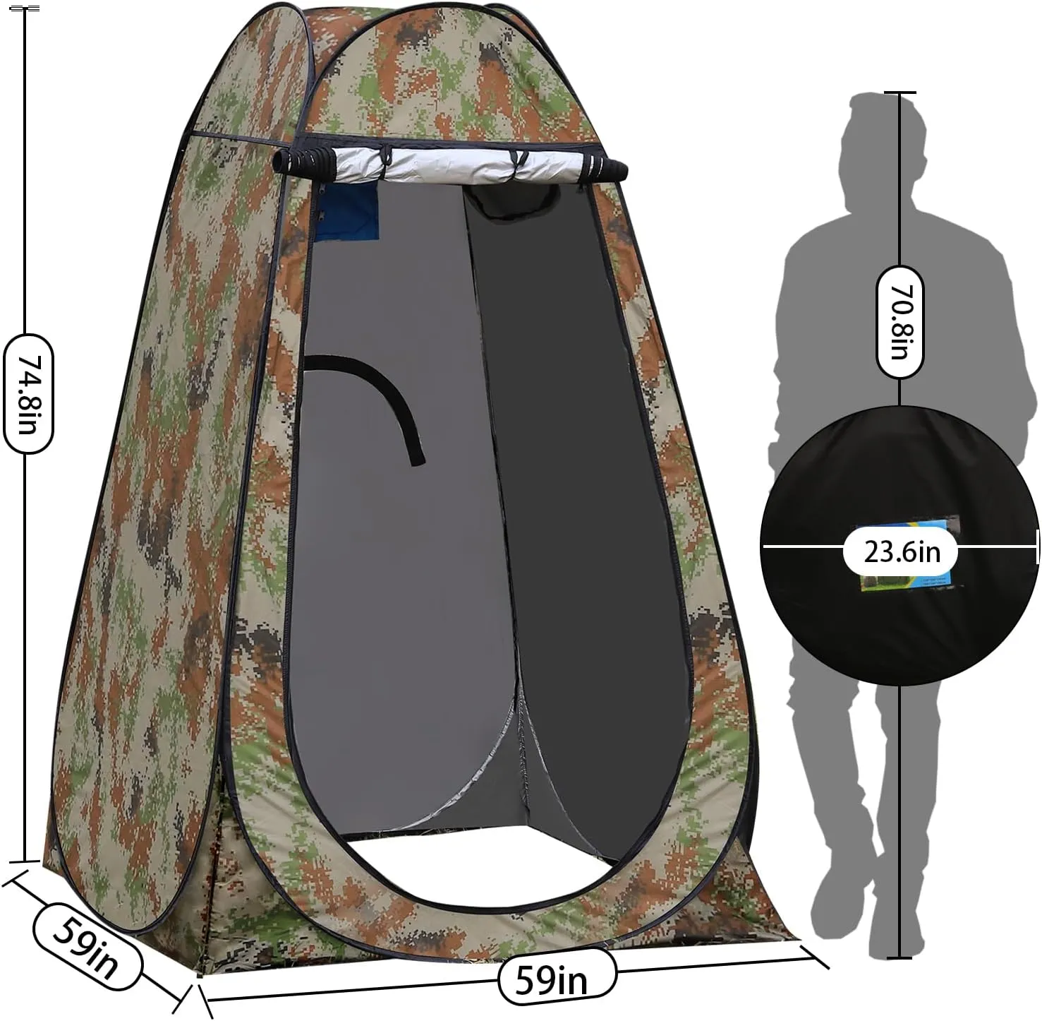 Portable Pop Up Privacy Tent, Outdoor Camping Bathroom Toilet Shower Tent Spacious Dressing Changing Room for Hiking Beach Picnic Fishing, Instant Rain Shelter with Carrying Bag-