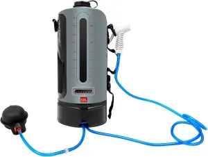 Portable Pressure Camping Shower, 3Gal 12L Outdoor Camp Pressure Shower w/Hose & Air Pump & Detachable Shoulder Strap for Hiking Camping