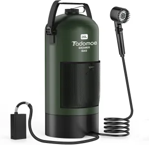 Portable Shower for Camping, 20L Shower Bag for Camping,Battery Powered Shower Pump w/Flashlight,Portable Shower Head Offers Home Shower Experience for Camping,Hiking,Beach Trips