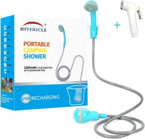 Portable Shower for Camping – Portable Camping Shower with Electric USB Rechargeable Battery,Outdoor Camp Shower Pump for Camping,Hiking,Travel,Pet Cleaning,Car Wash,Water Flower(2 Head)