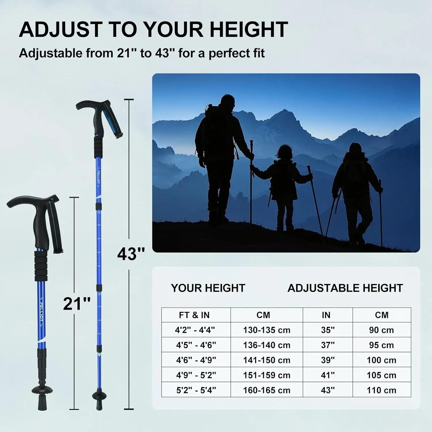 Portable Trekking Pole Aluminum Alloy 4-Section Telescopic Hiking Pole with Secure Lock System & Extended Foam Grips Durable Ultralight Walking Stick for Hiking