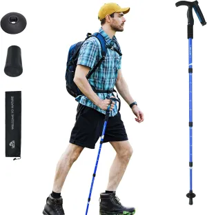 Portable Trekking Pole Aluminum Alloy 4-Section Telescopic Hiking Pole with Secure Lock System & Extended Foam Grips Durable Ultralight Walking Stick for Hiking
