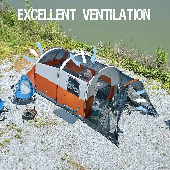 PORTAL 6/8 Person Family Camping Tent with Screen Room, Water Resistant Big Tunnel Tent with Rainfly, Large Family Tent for Outdoor Camping, Party