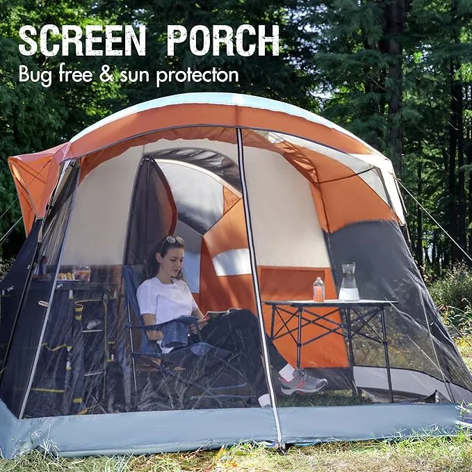 PORTAL 6/8 Person Family Camping Tent with Screen Room, Water Resistant Big Tunnel Tent with Rainfly, Large Family Tent for Outdoor Camping, Party