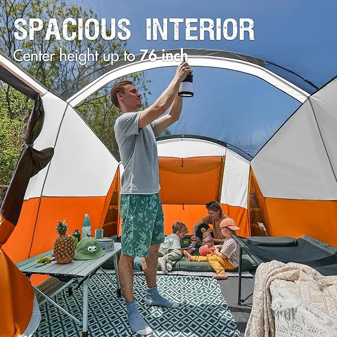 PORTAL 6/8 Person Family Camping Tent with Screen Room, Water Resistant Big Tunnel Tent with Rainfly, Large Family Tent for Outdoor Camping, Party