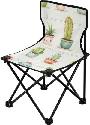 Potted Cactus Portable Outdoor Folding Chair Anti-Slip Padded Oxford Cloth Stool Camping Chair Small for Beach Hiking Fishing Gardening Quad Camp Chair