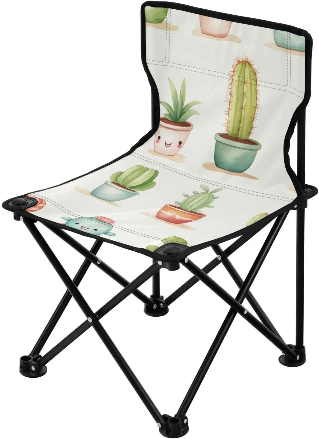 Potted Cactus Portable Outdoor Folding Chair Anti-Slip Padded Oxford Cloth Stool Camping Chair Small for Beach Hiking Fishing Gardening Quad Camp Chair