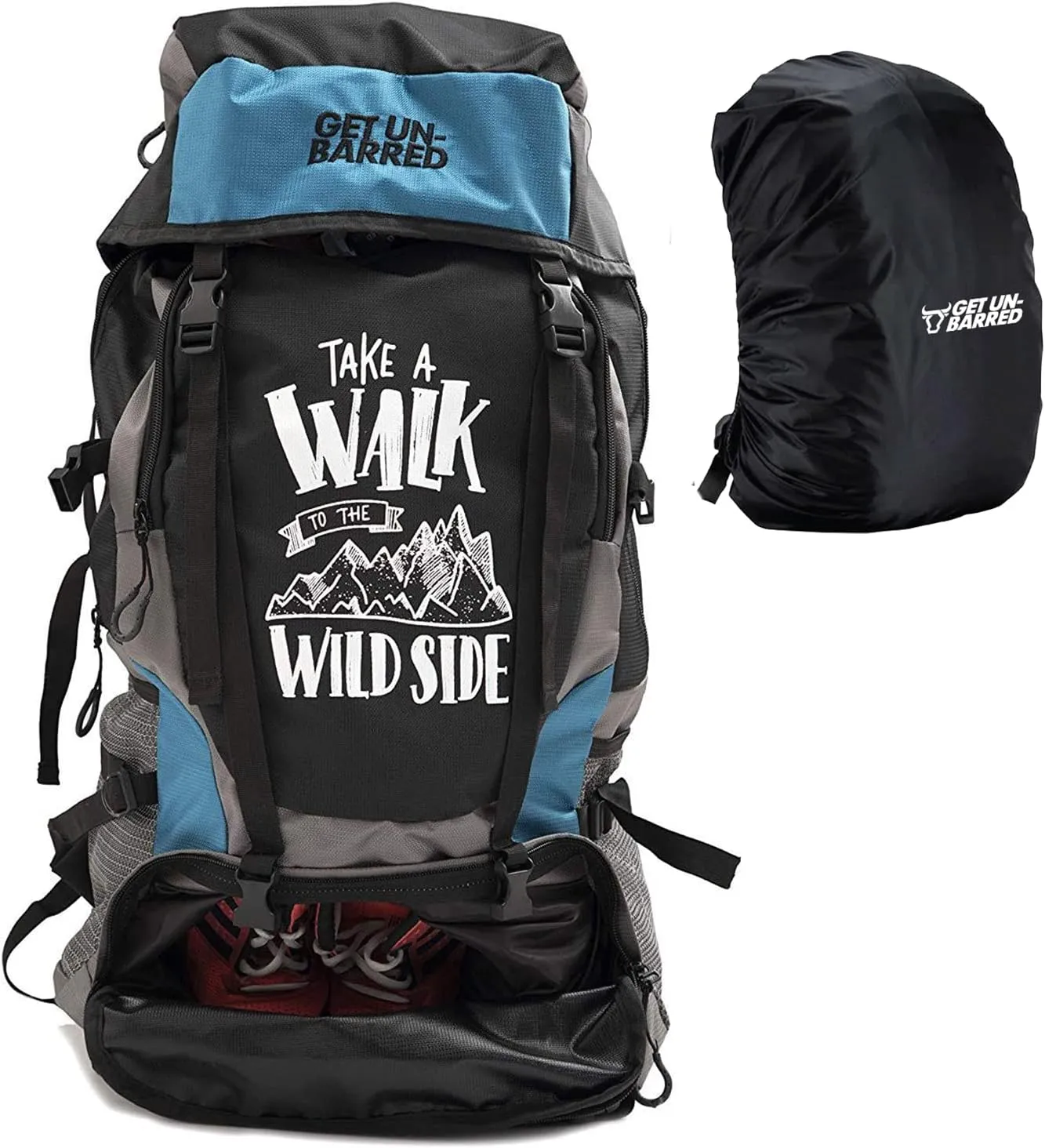 Presents Get Un-barred 55 Ltr Rucksack Hiking & Trekking Luggage Travelling Backpack for Men & Women (Blue & Black)