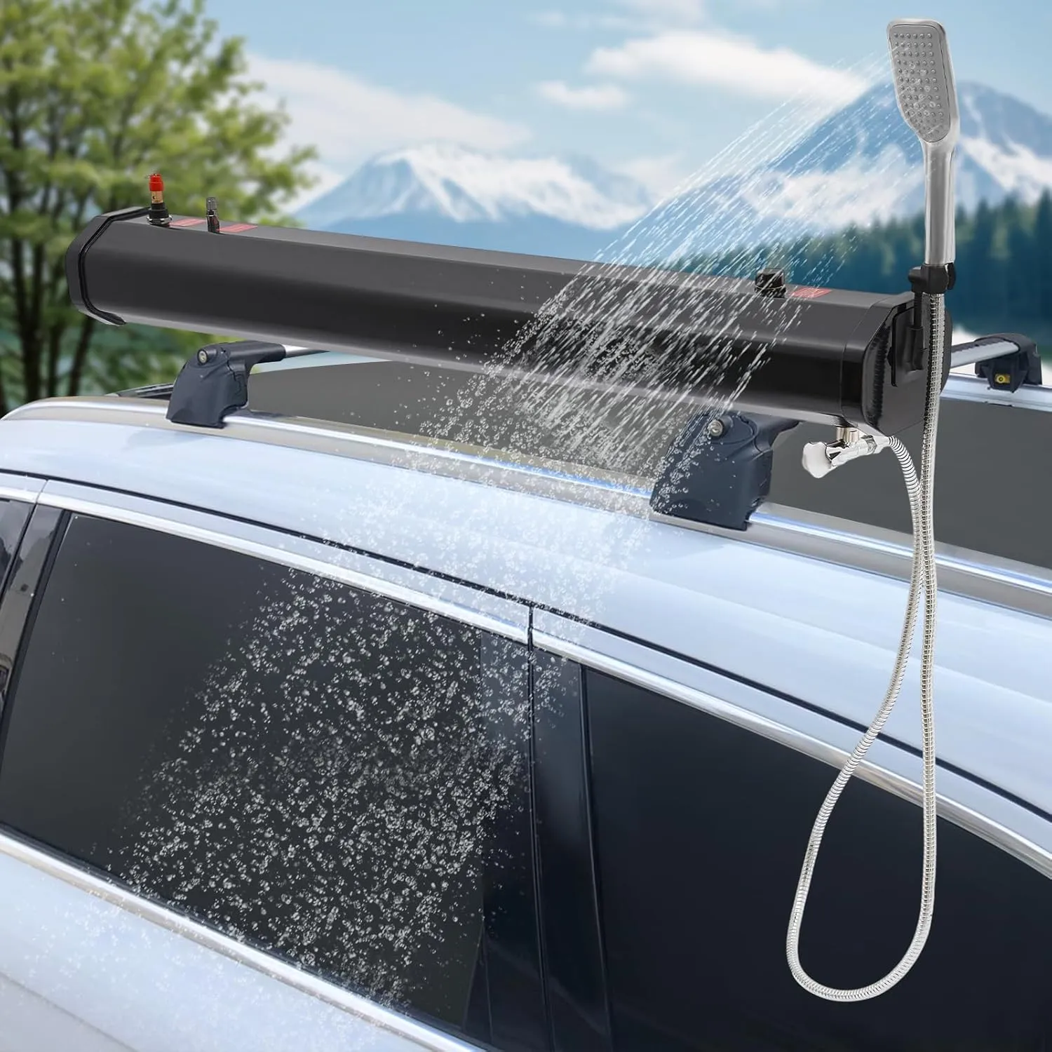 Pressurized Water Tank for Camping Shower, Roof-Mounted Roof Rack Water Tank Portable Shower for Hiking, Car Wash, Pet Cleaning, Beach Vacations