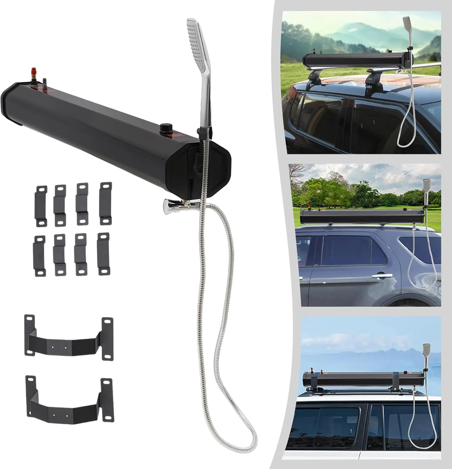 Pressurized Water Tank for Camping Shower, Roof-Mounted Roof Rack Water Tank Portable Shower for Hiking, Car Wash, Pet Cleaning, Beach Vacations