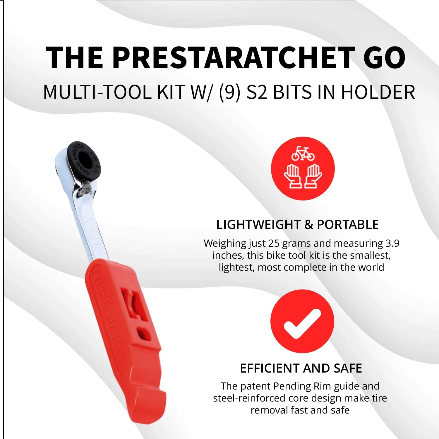 Prestacycle Prestaratchet GO Bike Tool Kit – Multi-Tool Bit Ratchet Set, Tire Lever, Quick-Link Chain Breaker, Presta Core Tool & (9) S2 Bits, Premium Mini Ratchet and Bit Set