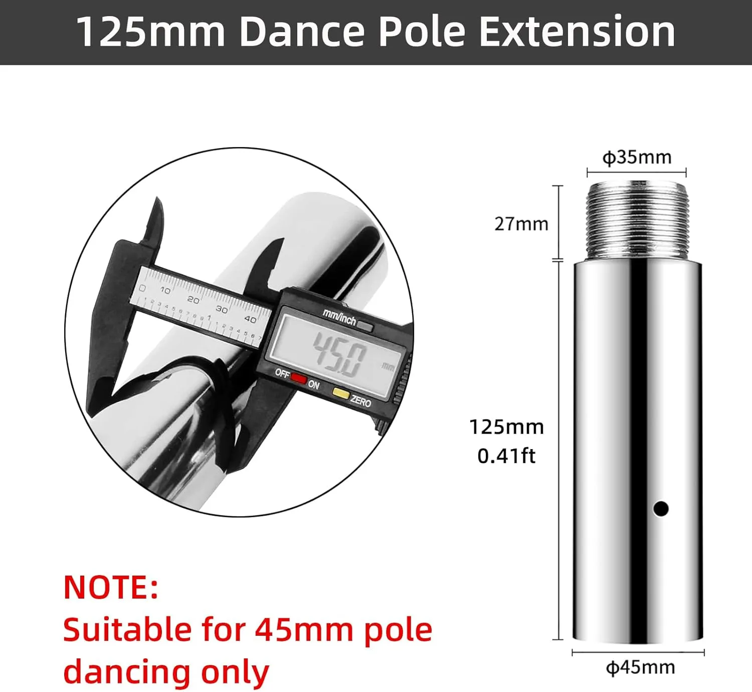 PRIOR FITNESS Pole Extension for 45mm Dance Pole 125/250/500mm or 5”/10”/20” Stainless Steel Accessories Tube to Connect Dancing Pole Titanium Adjust Length Height