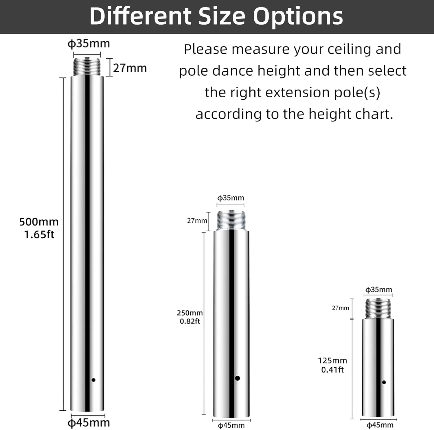 PRIOR FITNESS Pole Extension for 45mm Dance Pole 125/250/500mm or 5”/10”/20” Stainless Steel Accessories Tube to Connect Dancing Pole Titanium Adjust Length Height