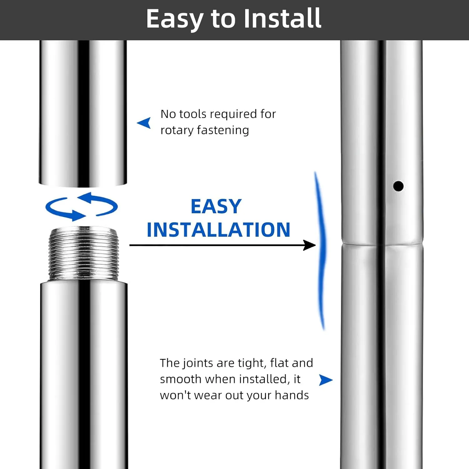 PRIOR FITNESS Pole Extension for 45mm Dance Pole 125/250/500mm or 5”/10”/20” Stainless Steel Accessories Tube to Connect Dancing Pole Titanium Adjust Length Height