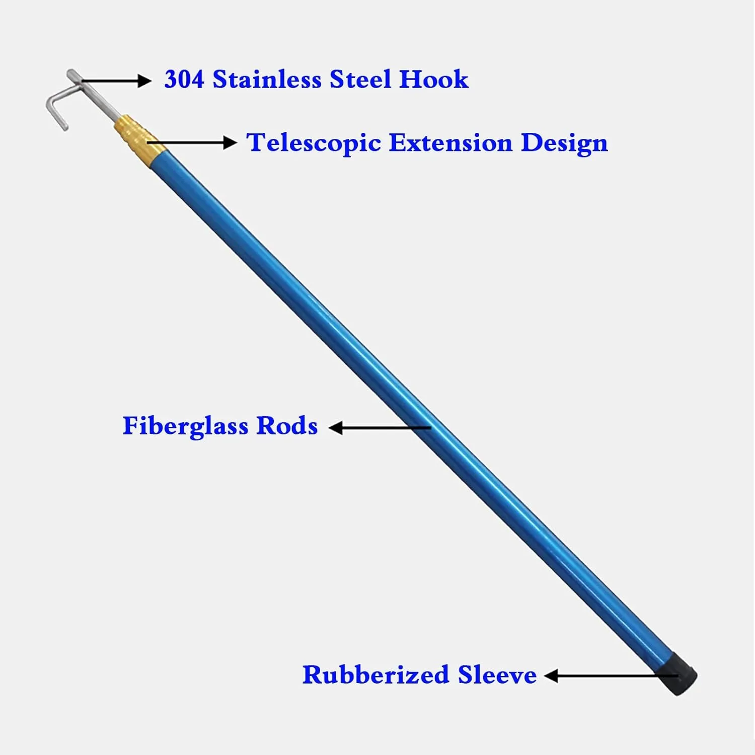 Professional Marine Extension Rescue Equipment with Hook | Pole, Sturdy & Lightweight, 6 5 4 Meter Long Reaching Tool for Cargo Retrieval/Boat Dock/Pushing Pulling(Blue,13.1FT/4M)