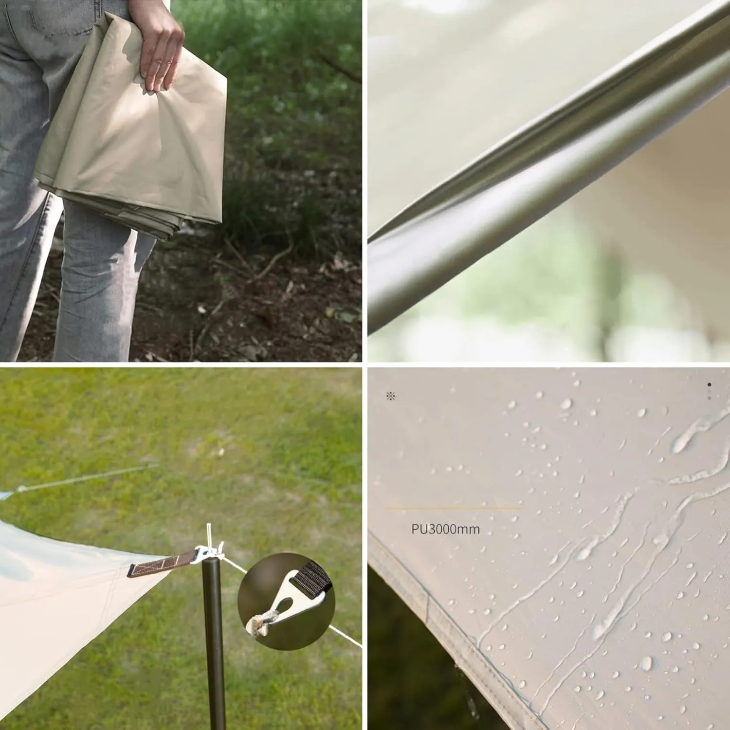 Puraville 12x10 ft Rectangle Lightweight Camping Tarps, Portable Waterproof Hammock Rain Fly Tent Tarp for Camping Backpacking, Khaki