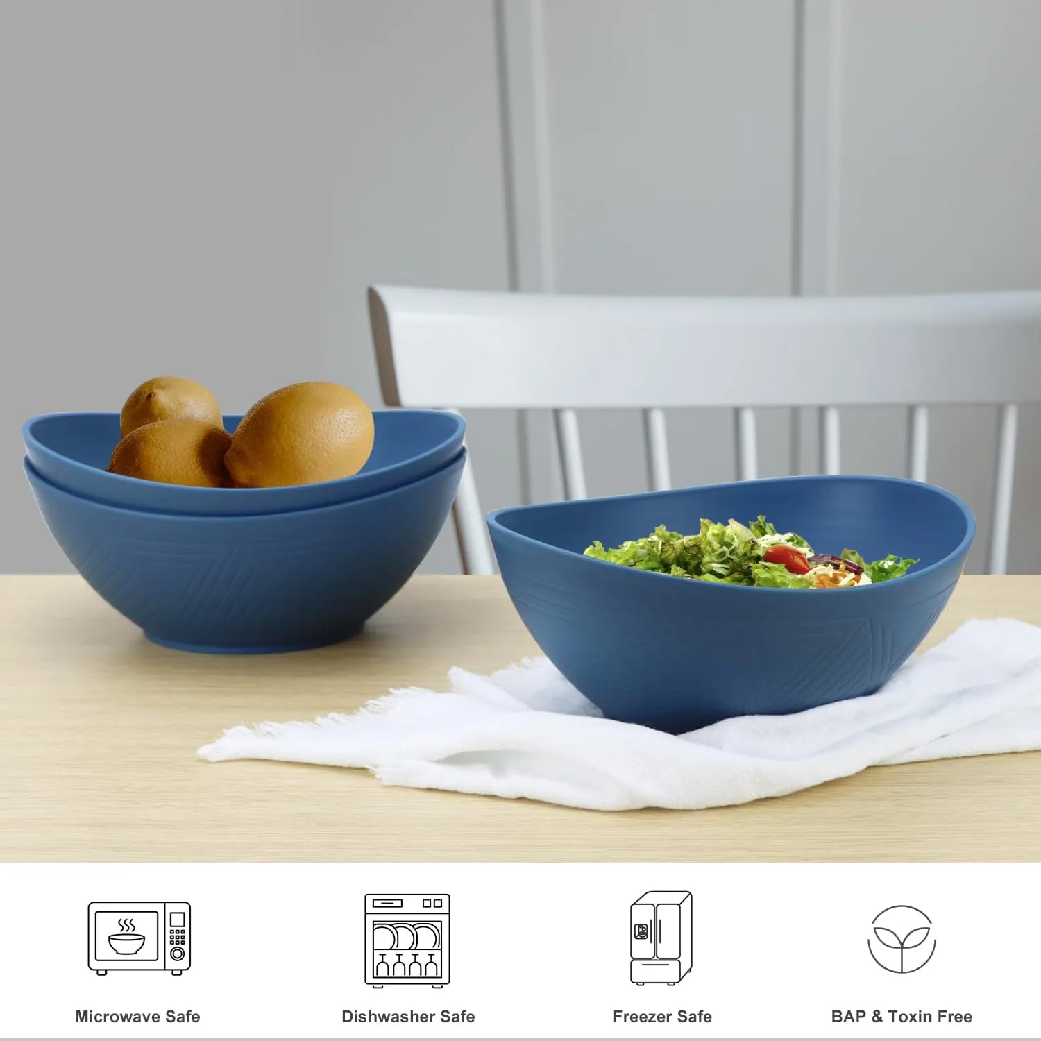PYRMONT Serving Bowls,Plastic Bowl,65 Oz Salad Bowls,Big Bowl for Soup of 4,Salad,Pasta,Cereal,Stackable for Easy Storage Microwave & Dishwasher Safe (Blue)