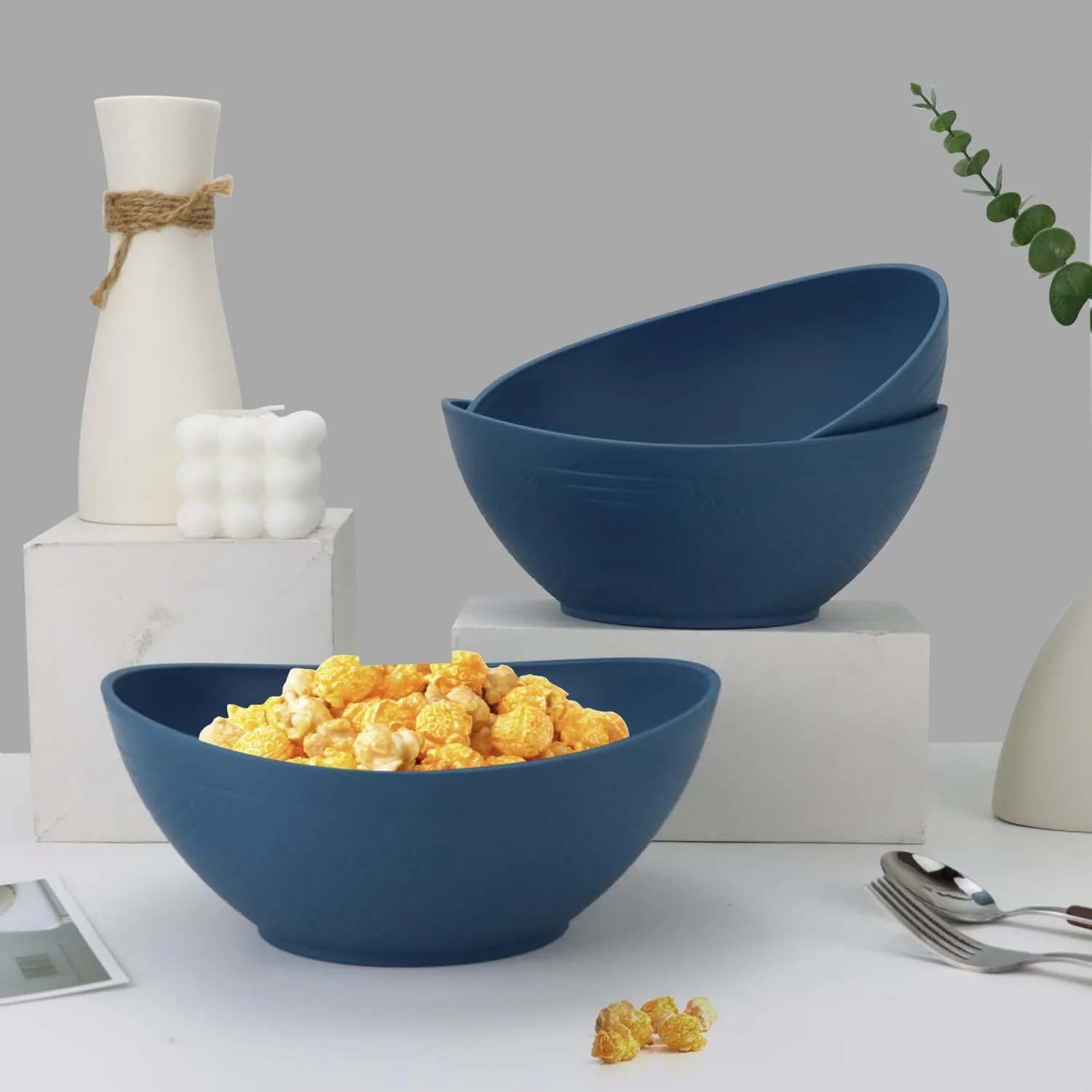 PYRMONT Serving Bowls,Plastic Bowl,65 Oz Salad Bowls,Big Bowl for Soup of 4,Salad,Pasta,Cereal,Stackable for Easy Storage Microwave & Dishwasher Safe (Blue)