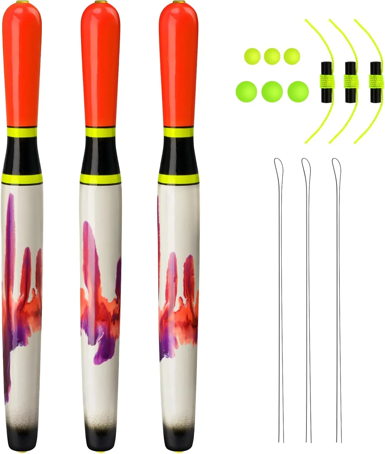 QualyQualy Fishing Floats, Weighted Catfish Pole Floats, High Visibility Wood Pole Fishing Float for Catfish Pike 6IN 8IN 11IN, 3PCS