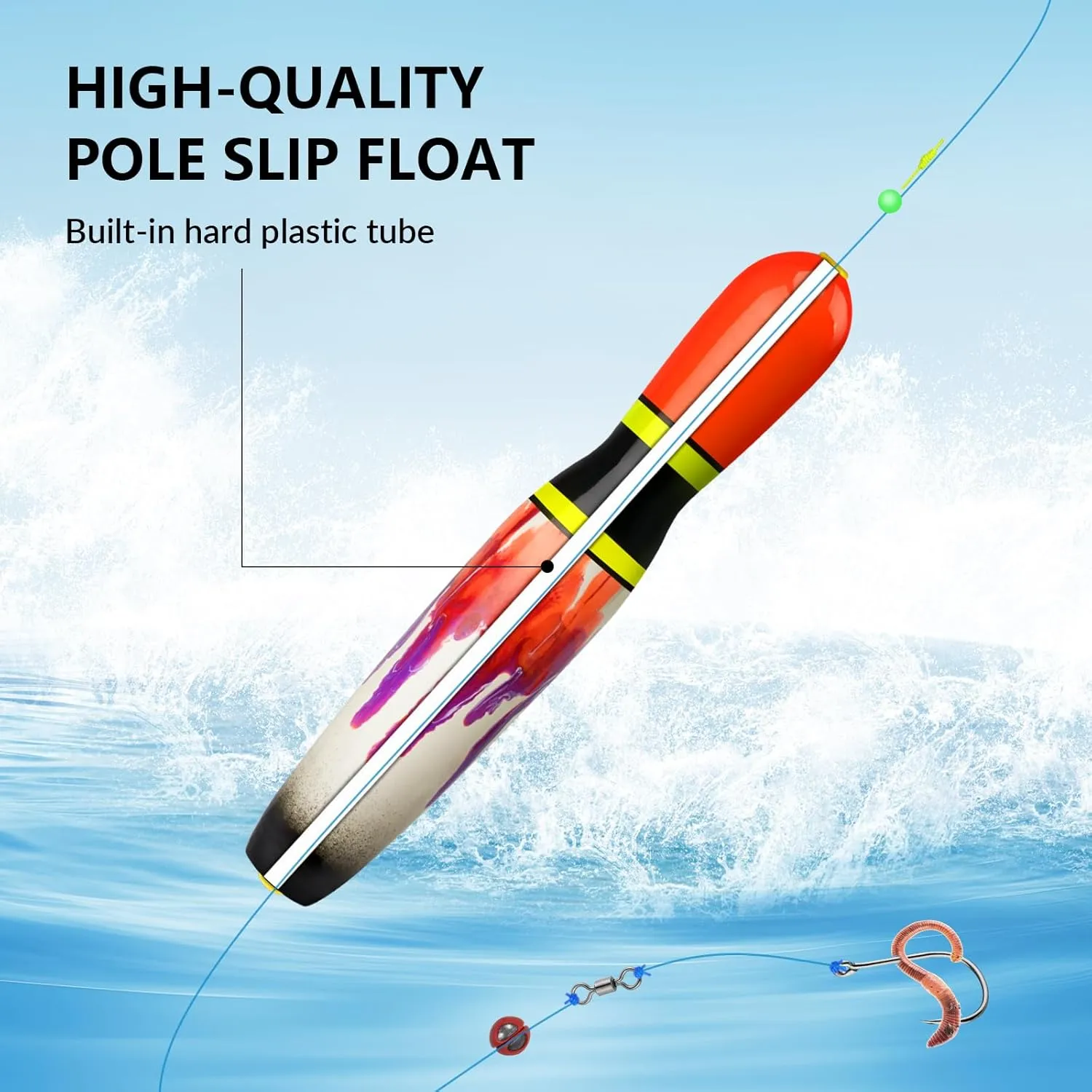 QualyQualy Fishing Floats, Weighted Catfish Pole Floats, High Visibility Wood Pole Fishing Float for Catfish Pike 6IN 8IN 11IN, 3PCS
