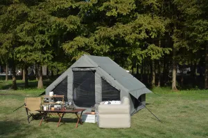 Quick Setup Inflatable Camping Tent, 4-6 Person Glamping Tent with Stove Jack, Waterproof and Windproof, Beige