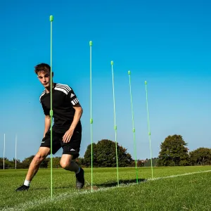 QUICKPLAY PRO Agility Poles (10x Adjustable 3ft to 6ft) & Base Weights (Set of 5) for Turf & Court Training