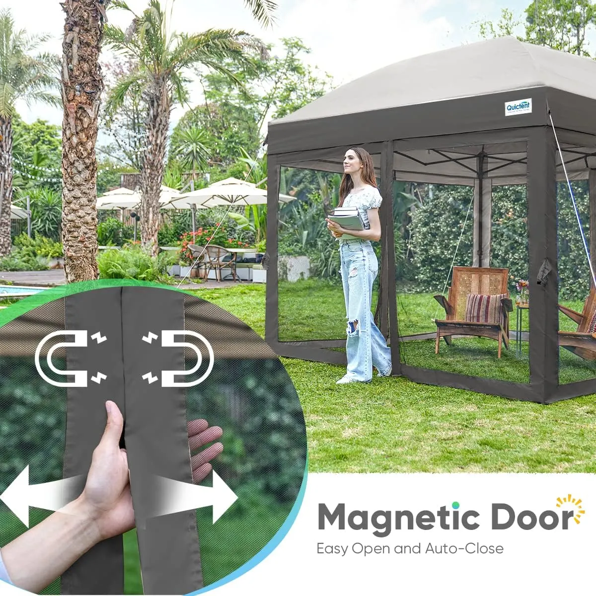 Quictent 10’x10’ Pop up Canopy Tent with Netting, One Person Instant Setup Screen House Room Tent Screened- 2 Magnetic Doors Waterproof (Gray)