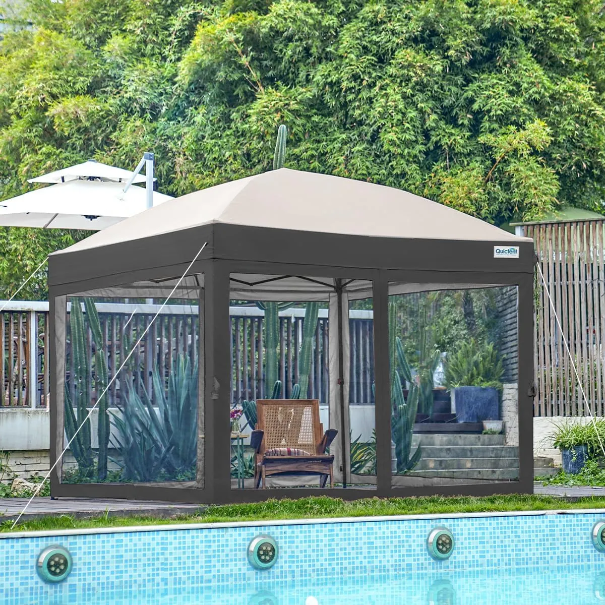 Quictent 10’x10’ Pop up Canopy Tent with Netting, One Person Instant Setup Screen House Room Tent Screened- 2 Magnetic Doors Waterproof (Gray)