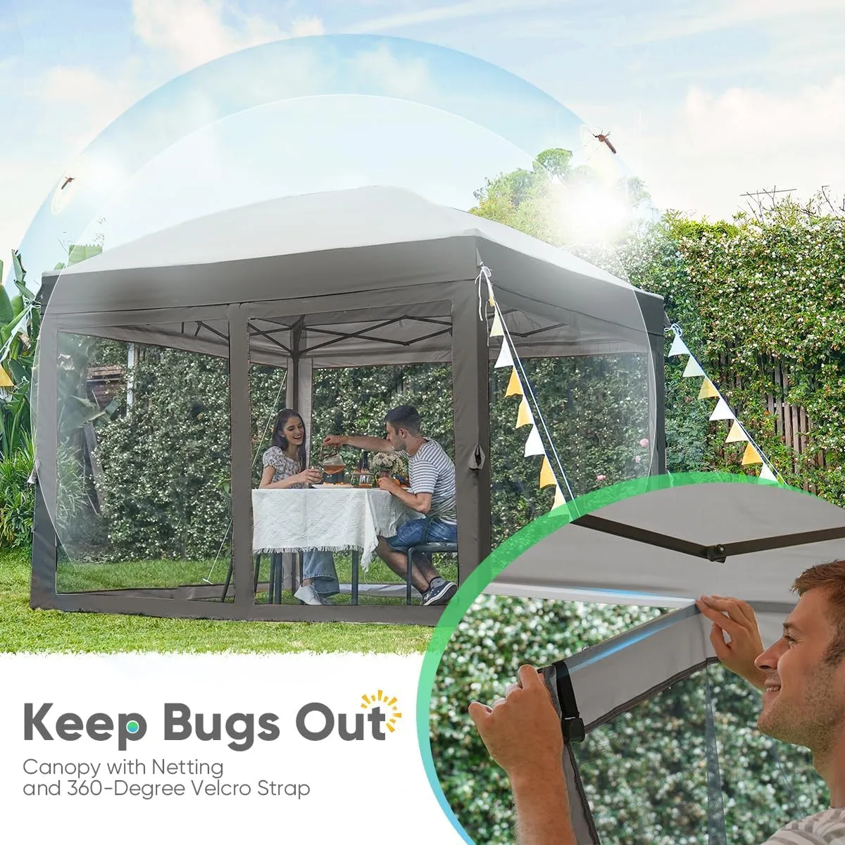 Quictent 10’x10’ Pop up Canopy Tent with Netting, One Person Instant Setup Screen House Room Tent Screened- 2 Magnetic Doors Waterproof (Gray)