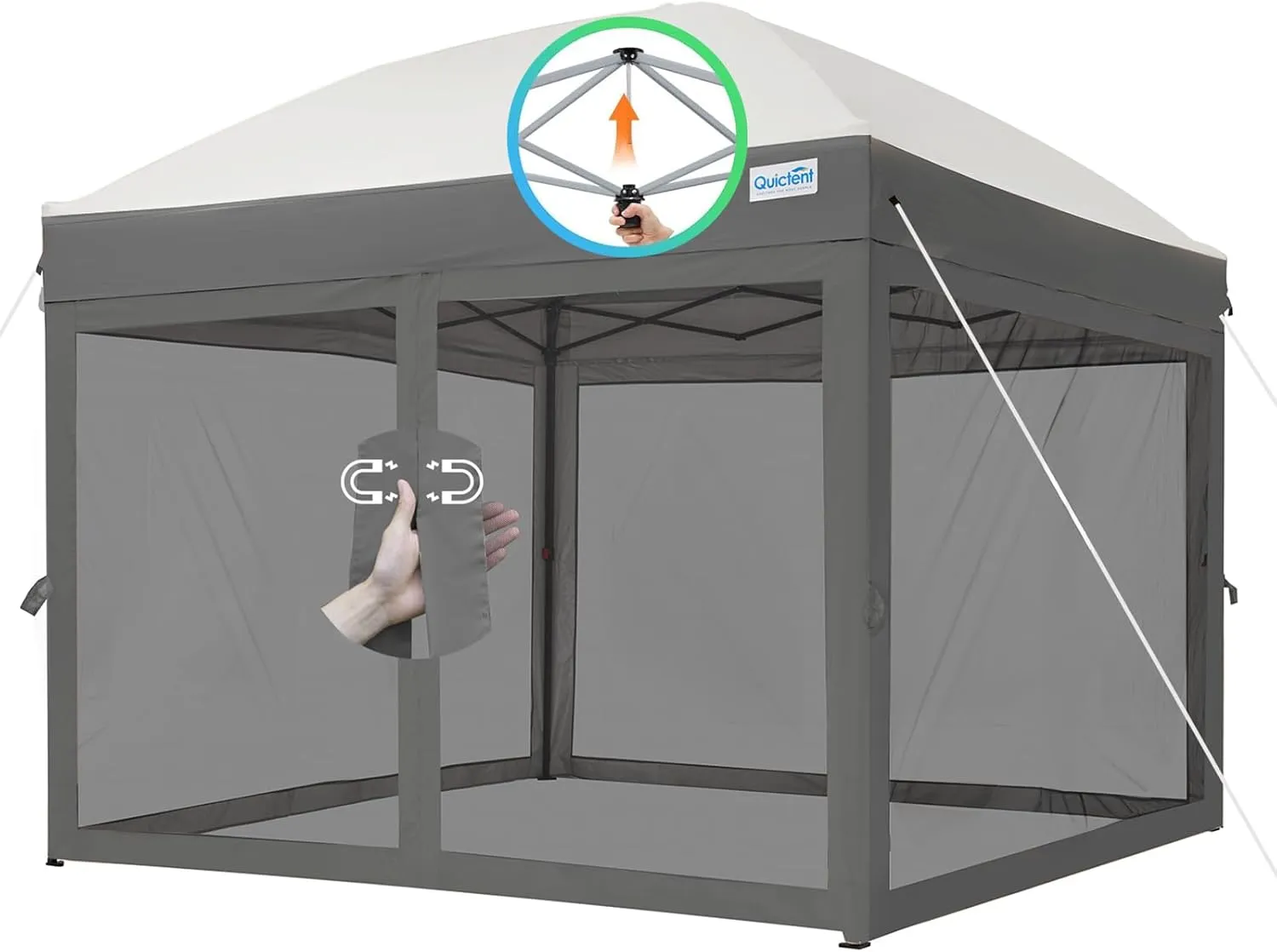 Quictent 10’x10’ Pop up Canopy Tent with Netting, One Person Instant Setup Screen House Room Tent Screened- 2 Magnetic Doors Waterproof (Gray)