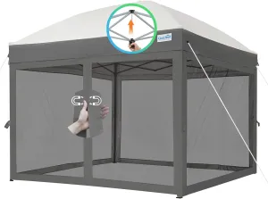 Quictent 10’x10’ Pop up Canopy Tent with Netting, One Person Instant Setup Screen House Room Tent Screened- 2 Magnetic Doors Waterproof (Gray)