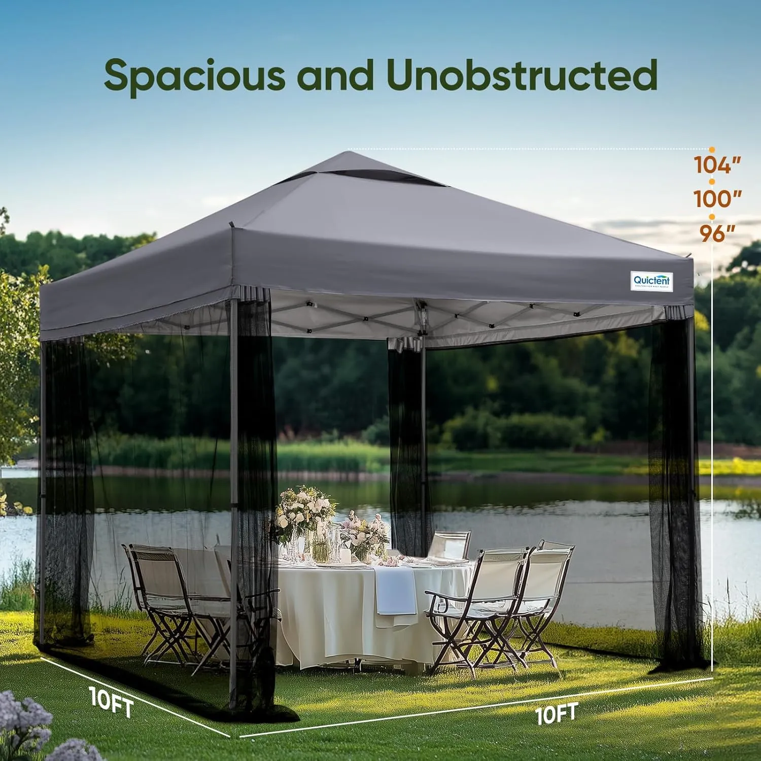 Quictent 10x10 Pop Up Screened Canopy Tent, Instant Setup Gazebo for 1 Person with Netting, Portable & Compact, Waterproof & UV Protection, Ideal for Camping, Beach, Parties, and Outdoor Events