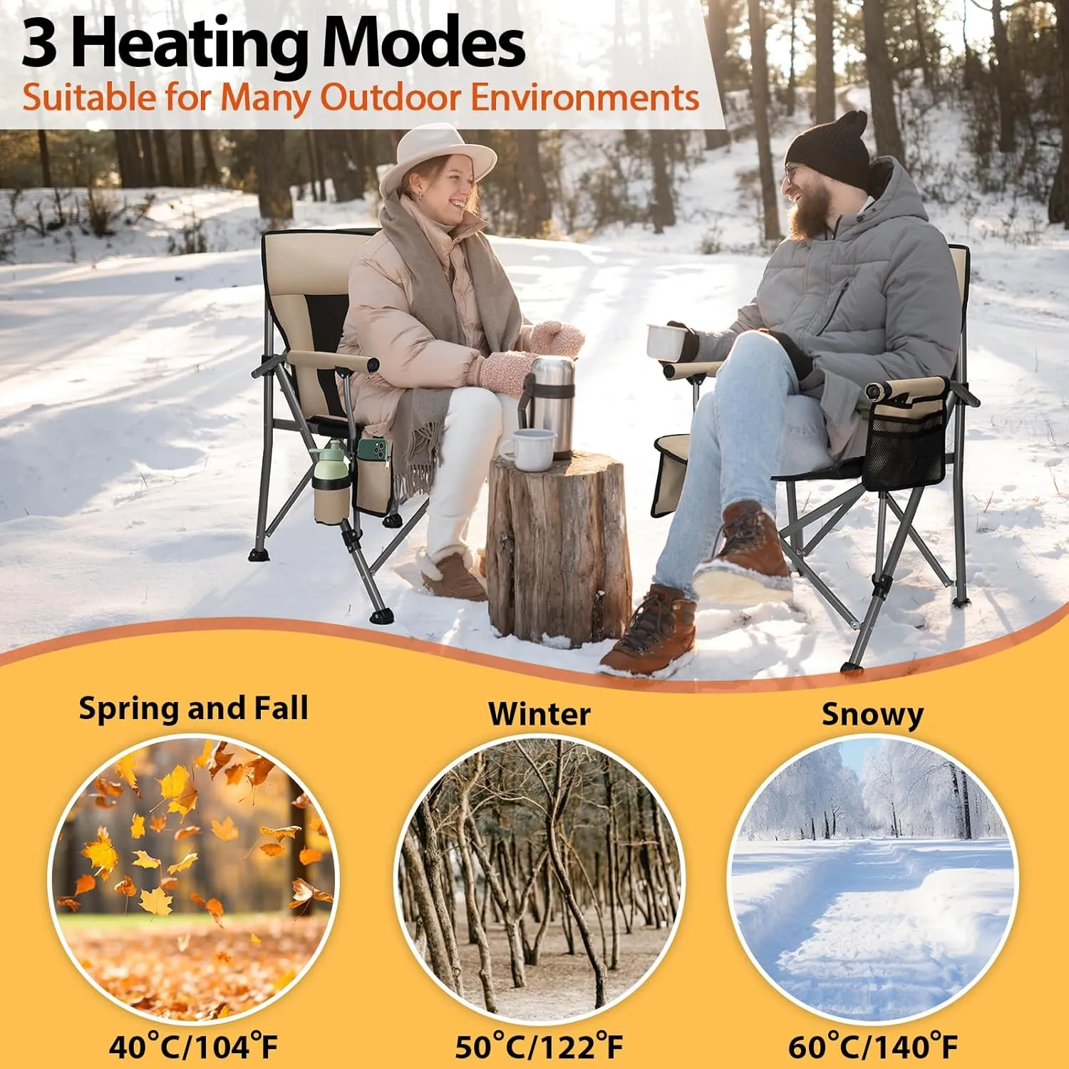 QUYUAN Heated Camping Chair with 20,000 mAh Battery, Fully Padded Heated Camp Chairs, Loog-Lasting for 500 Mins, Heavy Duty Folding Chairs Supports 500 lbs for Camping, Outdoor Sports, Picnics, Beach