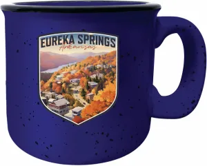 R and R Imports Eureka Springs Arkansas Little Switzerland of the Ozarks Design Souvenir 16 oz Ceramic camping mug Blue 4-Pack