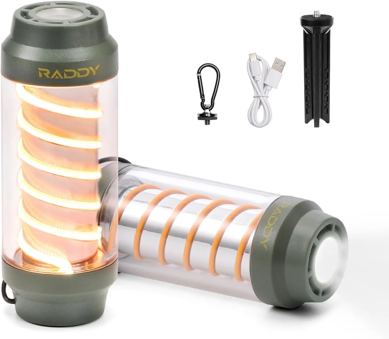 Raddy CL-1 Portable Rechargeable Flashlight with 7 Light Modes, IPX6 Waterproof, with Carabiner and Stand, for Hiking, Fishing, Emergency, Power Outage