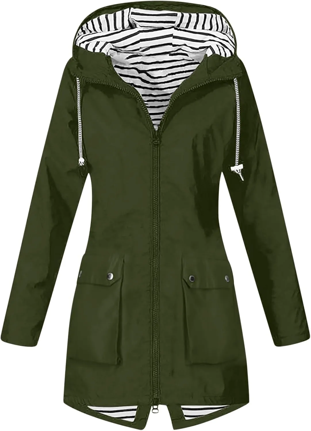 Rain Jacket Women Lightweight Raincoat Waterproof Windbreaker Striped Climbing Outdoor Hooded Trench Coats 2024