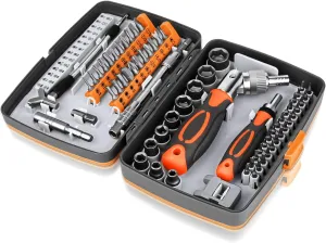 Ratcheting Screwdriver Set 68 in 1 Socket Set & Magnetic Screwdriver Bit Set with Rotatable Ratchet Handles,extensions bar and Storage Case for Computer/Bike/Car/Electronics Maintenance