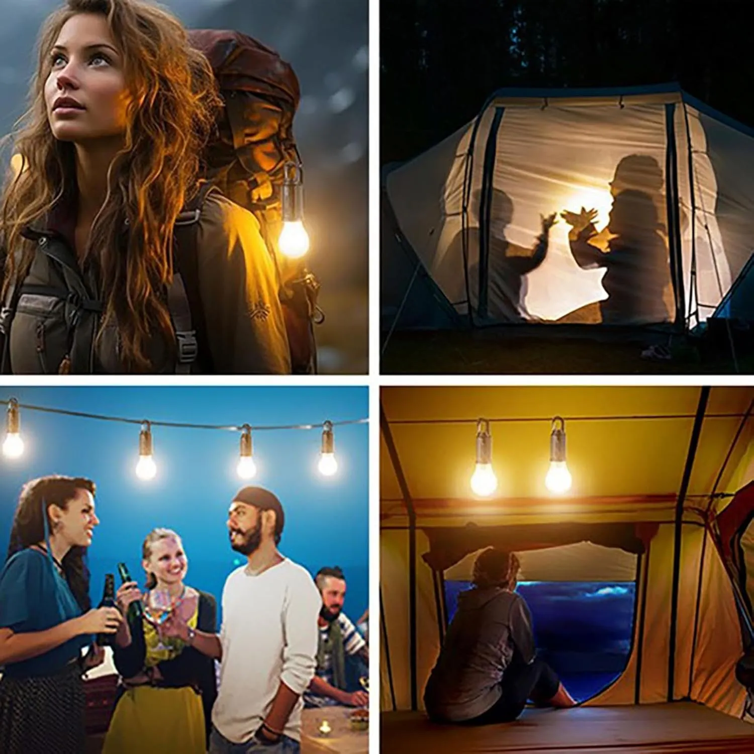 Rechargeable Solar Camping Lights, Portable Camping Lantern - 3 Mode LED Tent Light with Clip Hook, Waterproof Outdoor Hanging Bulb for Camping, Hiking, Emergencies & Holiday Decor (8pcs)