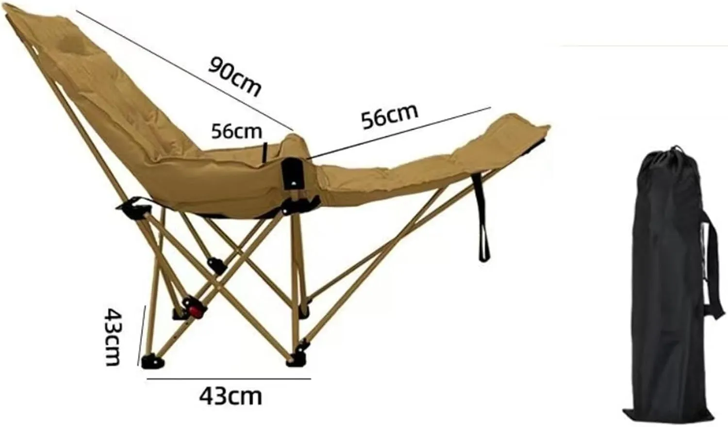 Reclining Camping Chair with Removable Footrest Folding Camp Chair Lounger Portable for Garden Fishing Travel Sunbathing Pool, Khaki