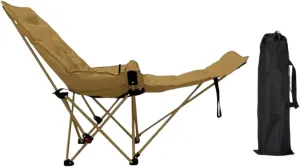 Reclining Camping Chair with Removable Footrest Folding Camp Chair Lounger Portable for Garden Fishing Travel Sunbathing Pool, Khaki