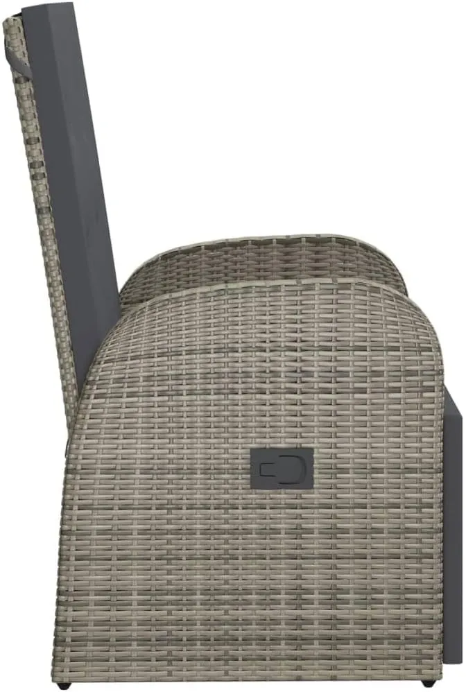 Reclining Patio Chair with Cushion Poly Rattan Gray Outdoor Lounge Chair Adjustable Footrest Armchair with Cushions for Garden, Patio, Balcony, Outdoor Furniture