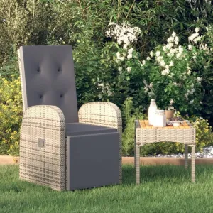 Reclining Patio Chair with Cushion Poly Rattan Gray Outdoor Lounge Chair Adjustable Footrest Armchair with Cushions for Garden, Patio, Balcony, Outdoor Furniture