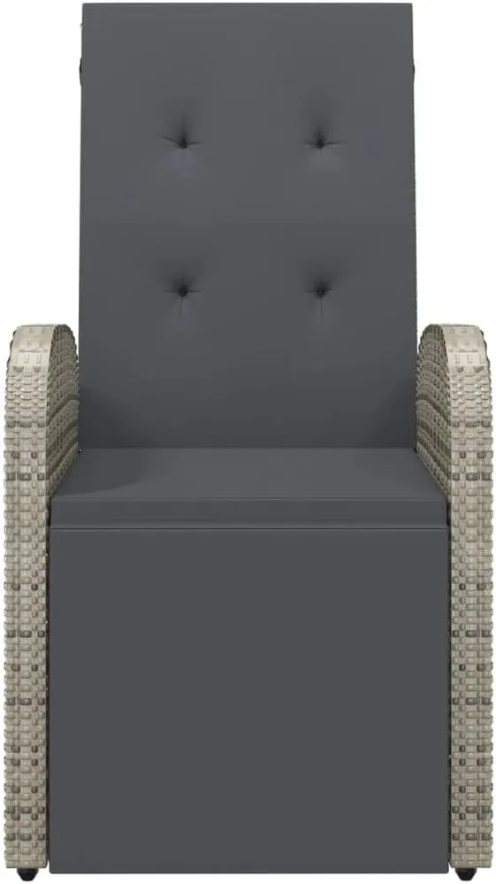 Reclining Patio Chair with Cushion Poly Rattan Gray Outdoor Lounge Chair Adjustable Footrest Armchair with Cushions for Garden, Patio, Balcony, Outdoor Furniture