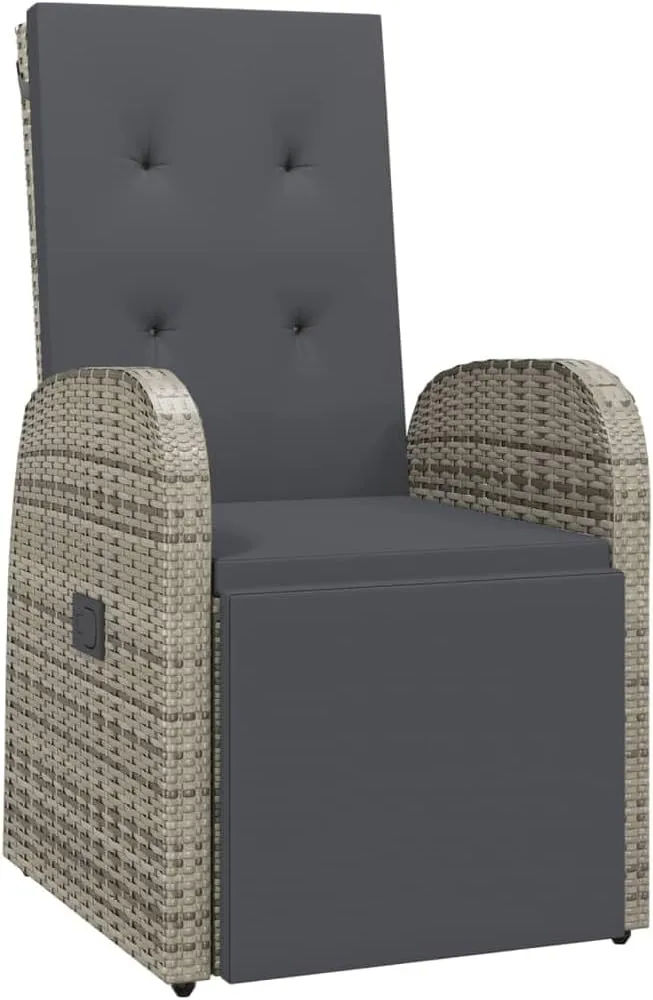 Reclining Patio Chair with Cushion Poly Rattan Gray Outdoor Lounge Chair Adjustable Footrest Armchair with Cushions for Garden, Patio, Balcony, Outdoor Furniture