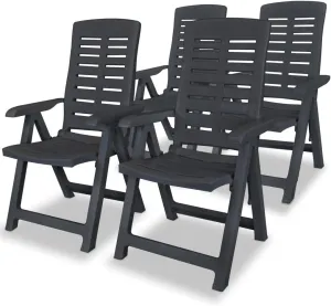 Reclining Patio Chairs 4 Pack Plastic Outdoor Chairs Anthracite Color with 4 Reclining Positions Foldable for Easy Storage and Transport