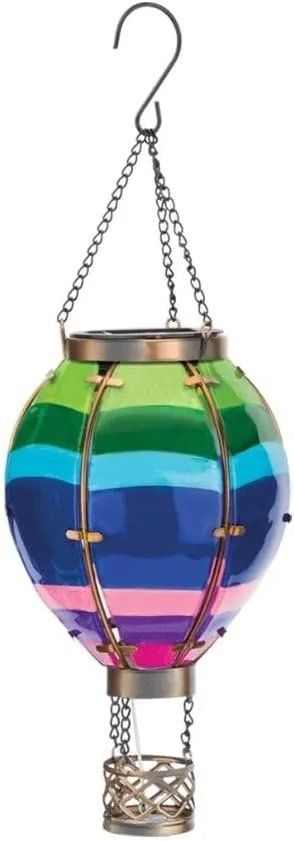 Regal Art & Gift Hot Air Balloon Solar Lantern – Hanging Solar-Powered LED Lights, Waterproof Portable Decorative Outdoor Lamp Made of Metal & Glass for Garden, Patios & Pathway – Stripe (Small)