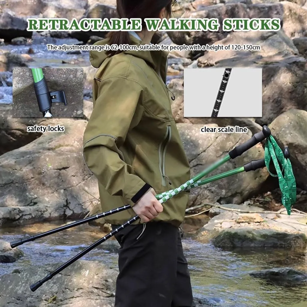 Retractable Outdoor Portable Trekking Pole, Spring Camping Walking Stick, with EVA Grip, Adjustable Wrist Strap, for Boys/Girls
